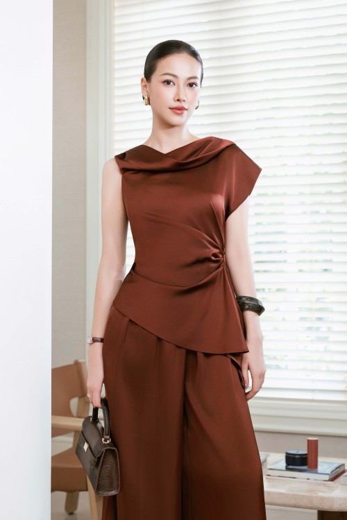 Sixdo Russet Silk Loose Pants